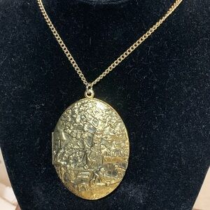 Gold-Tone Oval Relief Locket Necklace - Women Jewelry